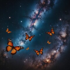 Butterflies with galaxy-themed wing patterns.