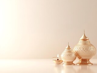 Elegant Golden Vessels with a Lighted Lamp