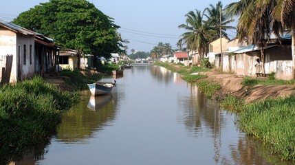 Obraz premium Tranquil Canal Village Scene