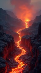 Fototapeta premium Dramatic Volcanic Landscape with Flowing Lava