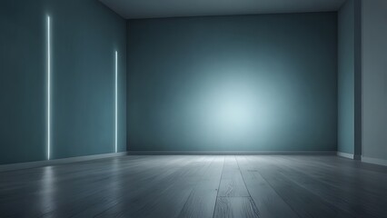 A minimalist light blue room with a gradient background and abstract lighting effects, evoking a serene and versatile setting suitable for various occasions such as Christmas, Valentine's Day, and New