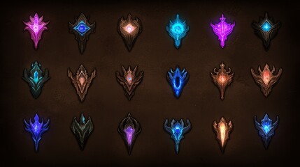 Glowing Crystal Emblems Collection Fantasy Game Assets