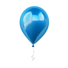Single blue balloon floating against a colorful striped background,