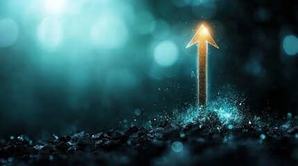 Business growth visualization on digital interface, highlighting financial data and optimistic investment strategies in blue and green tones