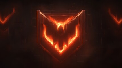 Glowing Emblem on Dark Metallic Grid Background