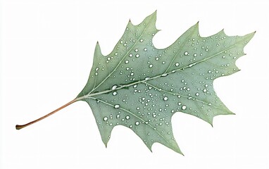 Fototapeta premium Closeup Dew Drops on Green Oak Leaf Nature