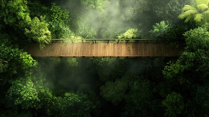 Fototapeta premium Aerial view of lush rainforest canopy showcasing vibrant flora and intricate biodiversity in a serene natural landscape