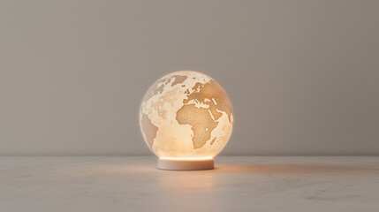 Elegant Glass Globe with Engraved World Map and Neon Lights