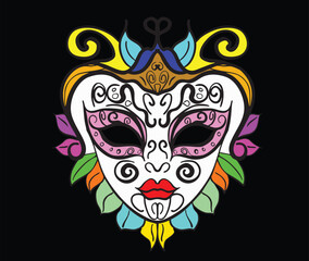 Colorful venetian carnival mask with floral ornaments