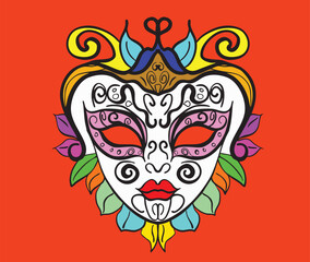 Colorful venetian carnival mask with floral ornaments