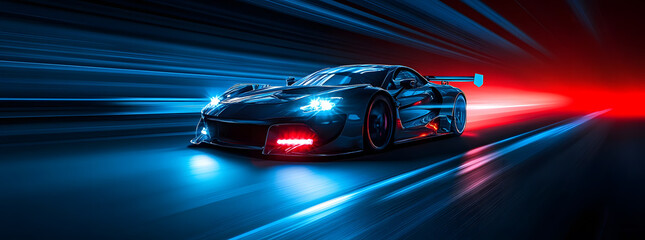 Futuristic Electric Sports Car with Neon Light Trails
