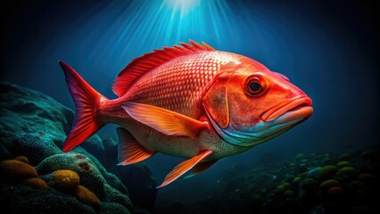 Close-up red snapper silhouette, a vibrant underwater portrait.