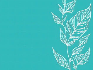Fototapeta premium Outline illustration of leaves on a teal-colored background.