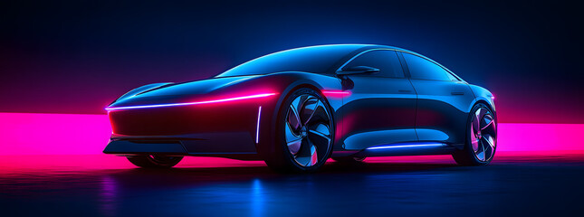 Futuristic Electric Sports Car with Neon Light Trails