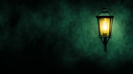 Glowing Vintage Lantern in Dark, Foggy Alleyway