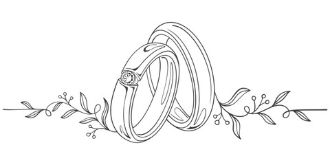 line art drawing of pair of wedding rings in outline vector illustration
