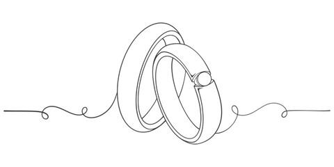 Obraz premium line art drawing of pair of wedding rings in outline vector illustration