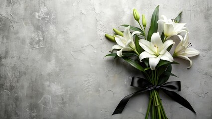 Elegant white lily funeral banner, sympathy card, and obituary template.  Perfect for farewell services and wedding condolences.