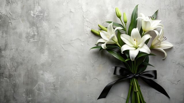 Elegant white lily funeral banner, sympathy card, and obituary template.  Perfect for farewell services and wedding condolences.