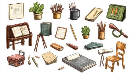 Creative workspace filled with stationary, books, and plants designed to inspire productivity and learning