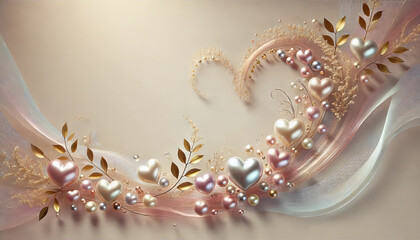 バレンタインの愛と感謝を象徴する背景画像.
結婚式やプロポーズのイメージに最適.
空間を活かしたエレガントな背景.
特別な日のための温かなデザイン.
ハートと自然が融合したデザイン.
カード、招待状、ウェルカムボードに最適化したデザイン.
記念日を彩る特別なデザイン.
generated by AI.
