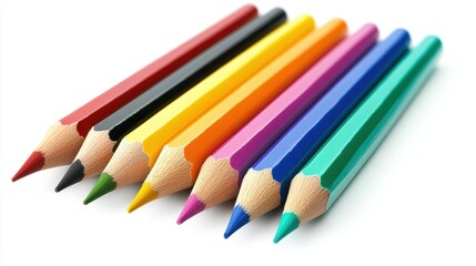 Fototapeta premium Colorful pencils arranged in a row showcasing vibrant hues perfect for art and creativity