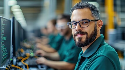 A cohesive team of skilled IT professionals diligently troubleshoot and repair complex computer systems