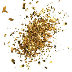 Golden confetti explosion abstract art vibrant colors geometric shapes