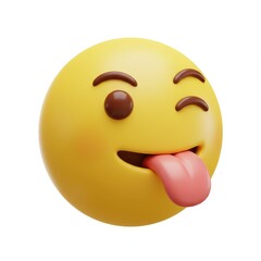 Fototapeta premium A 3D illustration of a winking yellow emoji with its tongue sticking out playfully