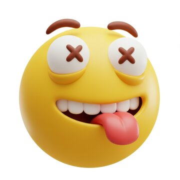 recommend clip art: A 3D illustration of a goofy yellow emoji with crossed eyes and its tongue sticking out