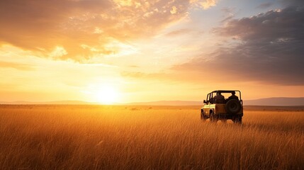 Fototapeta premium Family safari adventure, exploring wildlife in their natural habitat, creating unforgettable memories together in a vibrant landscape