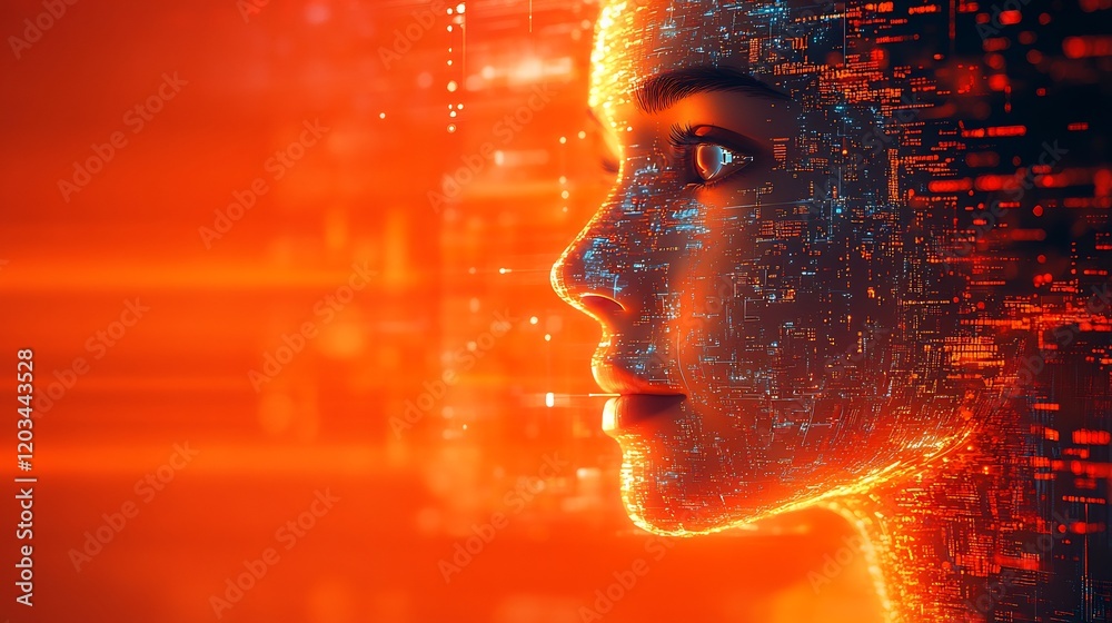 Poster ai chatbots working chatting on computer screens set against a vibrant orange background with digita