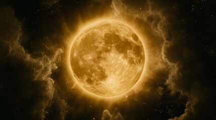 Obraz premium Golden Celestial Orb Illuminated Night Sky