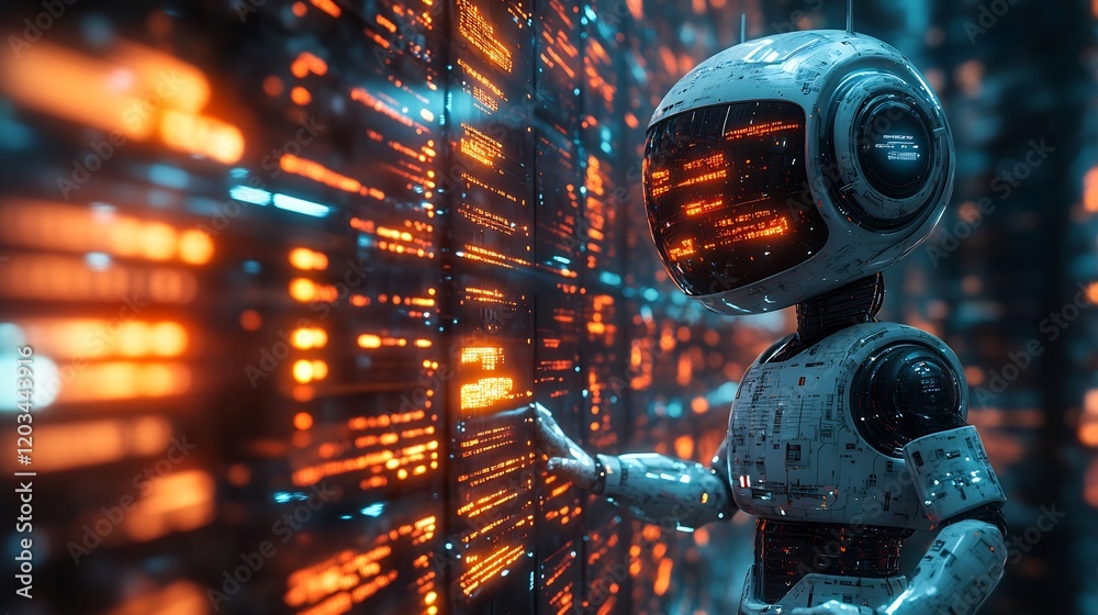 Poster ai chatbots working chatting on computer screens set against a vibrant orange background with digita