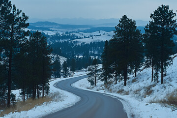 Obraz premium Snowy Winter Road in a Mountain Landscape