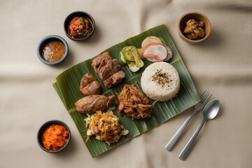 Delicious Asian Cuisine Served on Banana Leaf