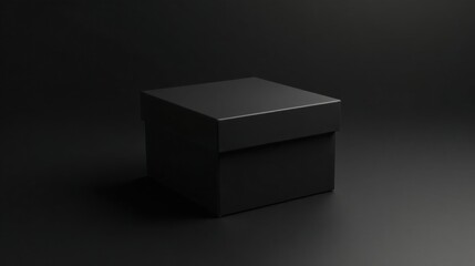 A single, closed, black square box on a dark surface