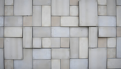 Naklejka premium Old gray brown vintage shabby patchwork motif tiles stone concrete cement wall texture background banner, angled photoshot, with white tones