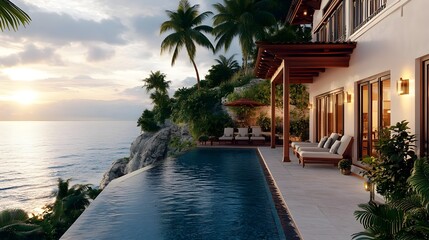 luxury cliffside villa infinity pool sunset - luxury travel & lifes.