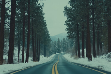 Obraz premium Snowy Winter Road in a Mountain Landscape