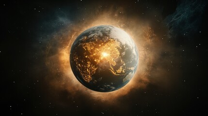 Fototapeta premium Global market analysis, world enveloped by dynamic data visuals, showcasing trends, insights, and economic landscapes in a vibrant format