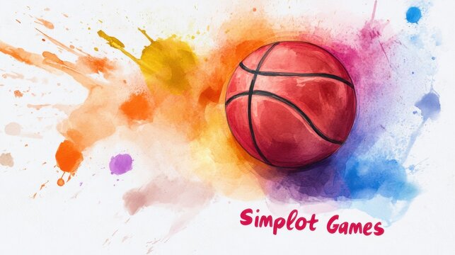Vibrant watercolor basketball with colorful paint splashes at simplot games Simplot Games