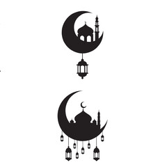 Ramadan Kareem Illustration with Mosque and Crescent Moon