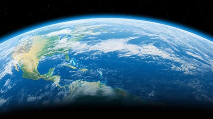 Fototapeta premium Stunning Earth view subtly lit showing vibrant blue oceans and swirling clouds. AI Generated
