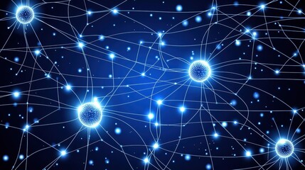 Blue Abstract Digital Network Connections with Glowing Nodes