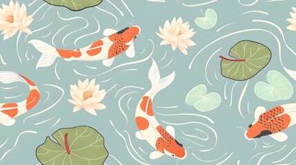 The Seamless Pattern of Koi Fish Swimming in a Serene Pond