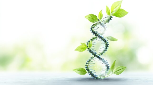 Dynamic DNA Helix Transforming into Growth Graphs, representing organic sustainability and progress in a vibrant green and blue theme