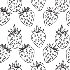 Strawberry black vector seamless pattern background.