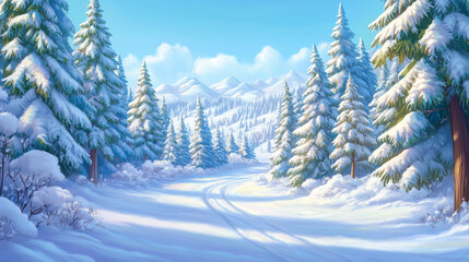 Fototapeta premium Snowy Winter Road in a Mountain Landscape