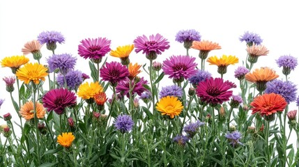 Fototapeta premium Colorful flowers blooming, garden, white background, design